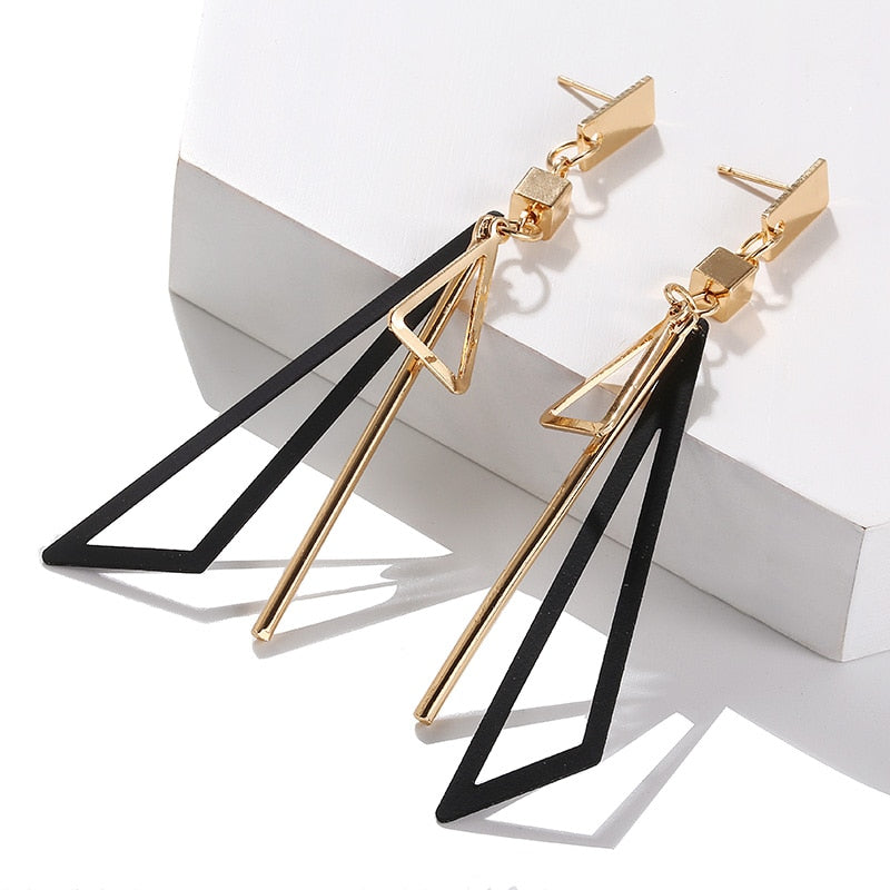 Korean Statement Geometric Square Triangle Long Tassel Drop Earrings For Women