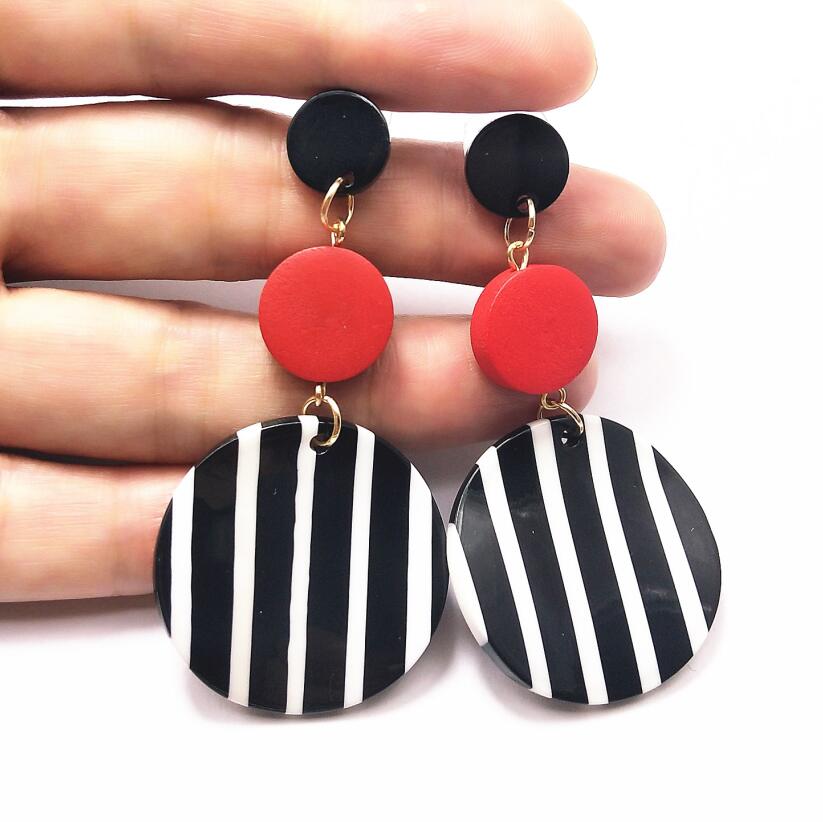 Black White Big Round Earrings for Women Long Dangle Statement Drop Earrings